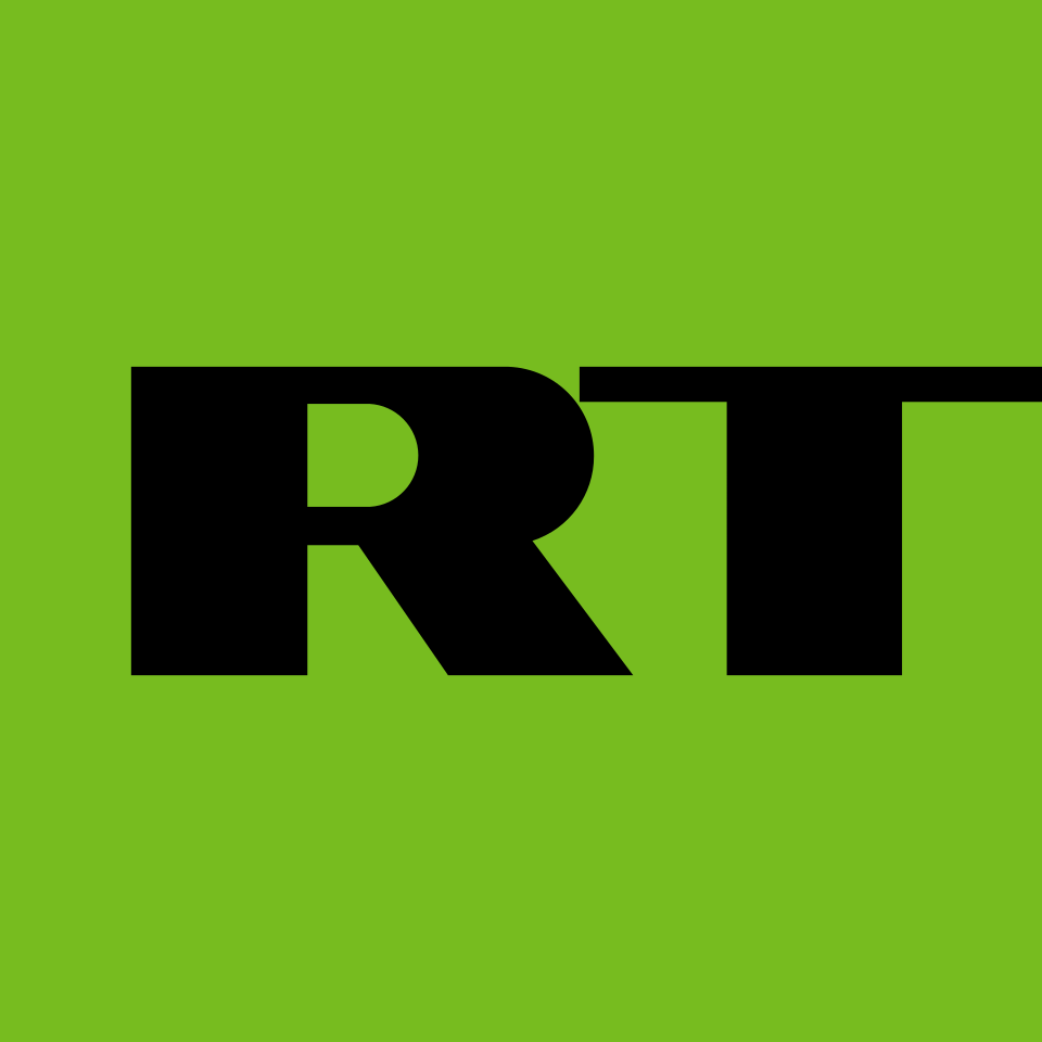 Russia-today-logo.svg » شبكة العراق الرقمي DIN » شبكة العراق الرقمي DIN Bold black 'RT' logo on bright green background